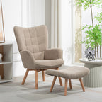 Contemporary Velvet Fabric Armchair with Footstool, 72x80x101 cm, Light Brown