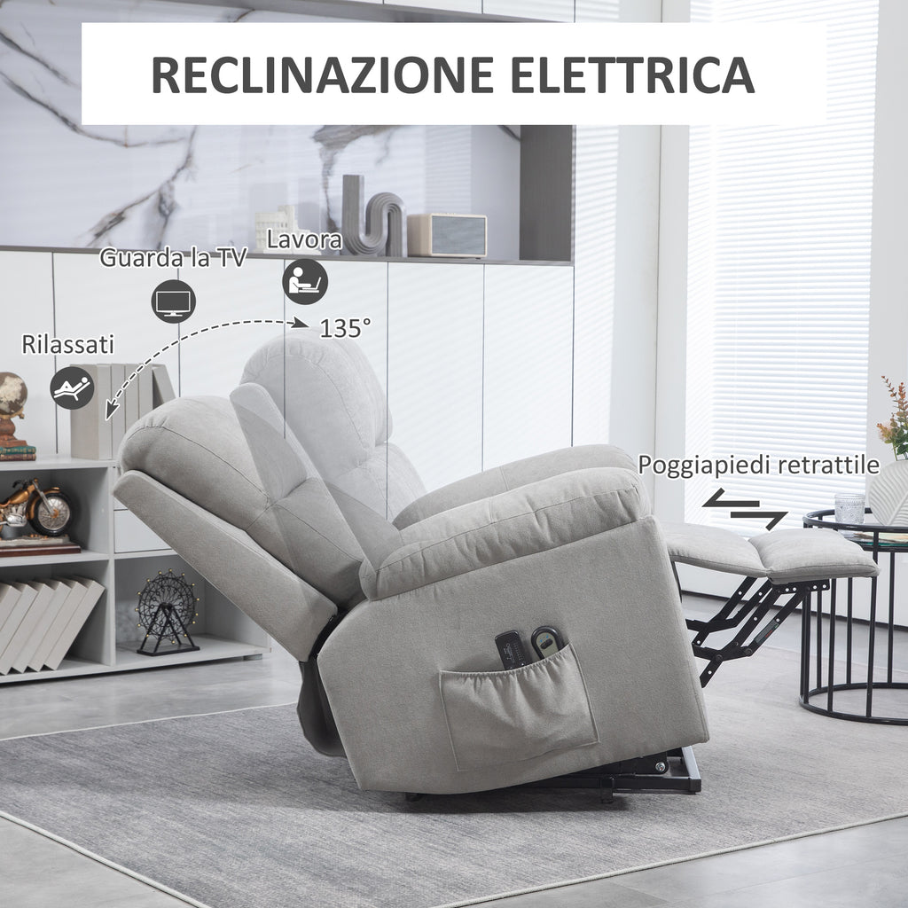 135° Reclining Lift Chair with 8 Massage Points and Footrest, 89x99x103 cm, Light Grey