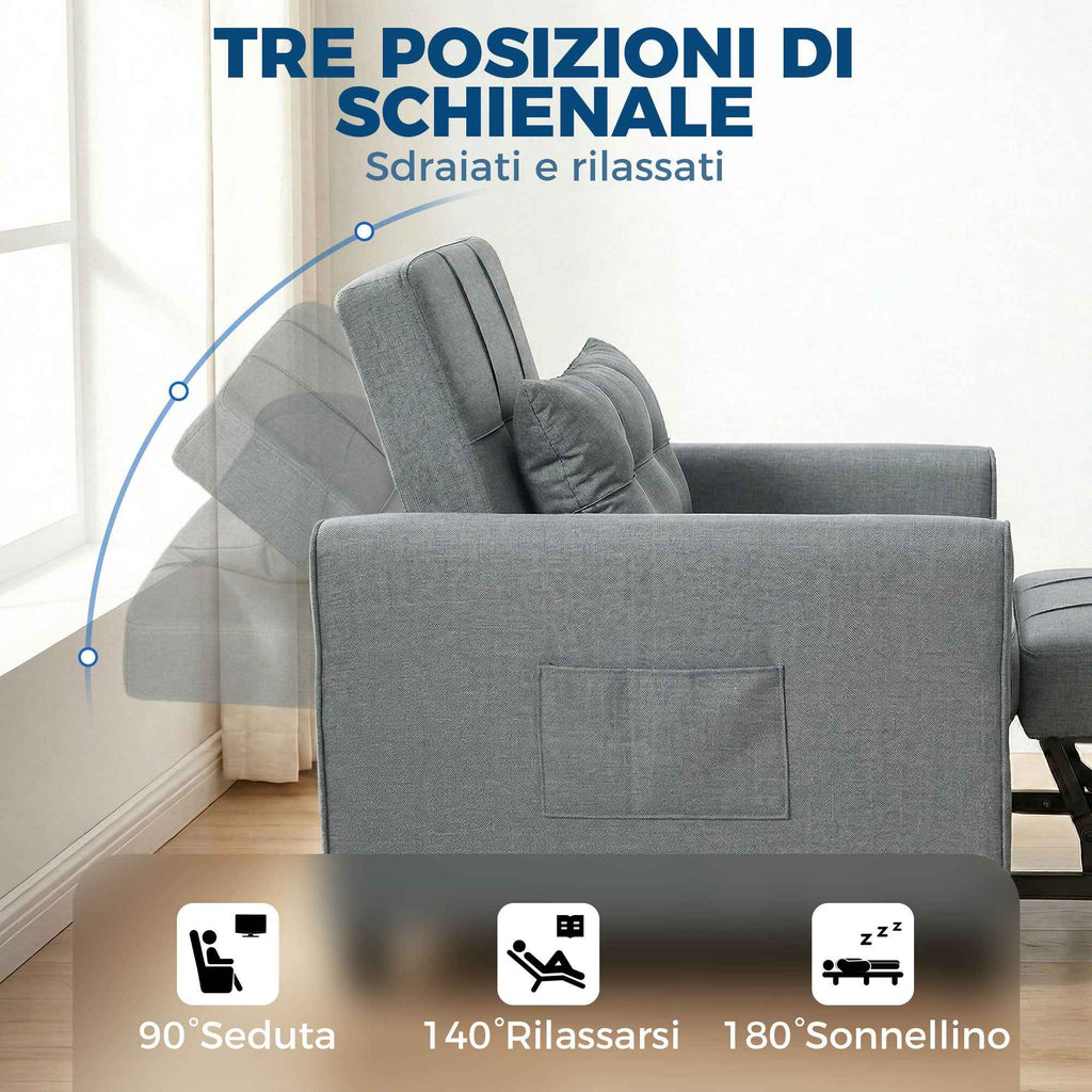 Folding Convertible Sofa Bed with Adjustable Backrest and Cushion, Grey