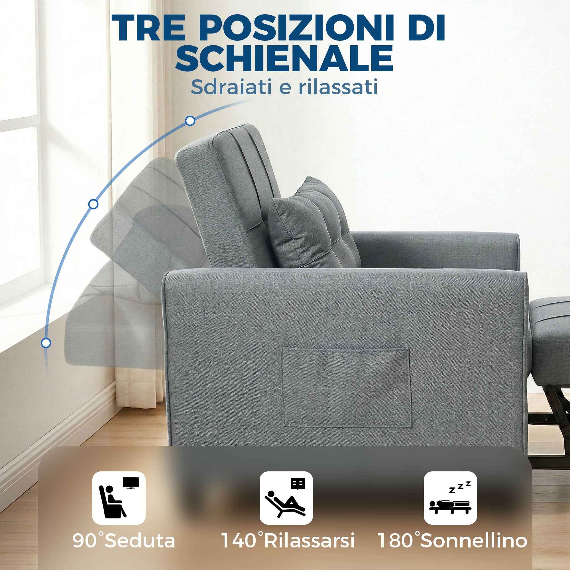 Folding Convertible Sofa Bed with Adjustable Backrest and Cushion, Grey