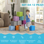 Set of 12 Soft Toy Cubes for Children 12-36 Months in PU and EPE, 20x20x20cm, Multicolored