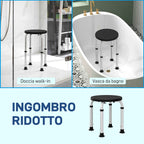 HOMCOM Non-Slip Shower Stool, Adjustable to 8 Heights, Made of Aluminum and PE, 32.5 x 41 x 35.5-54 cm, Black