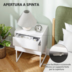 Modern 2-Drawer Bedside Table with Push-Opening, MDF and Steel, 40x30x50 cm, White