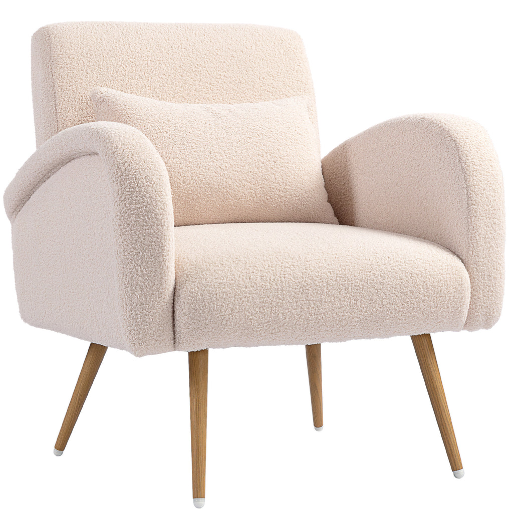 Modern Living Room Armchair in Teddy Fabric with Removable Lumbar Cushion, 77x77x83 cm, Beige