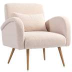 Modern Living Room Armchair in Teddy Fabric with Removable Lumbar Cushion, 77x77x83 cm, Beige