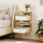 HOMCOM Set of 2 Floating Bedside Tables with Drawer and Open Shelf, 35x32x22.5 cm, White and Oak