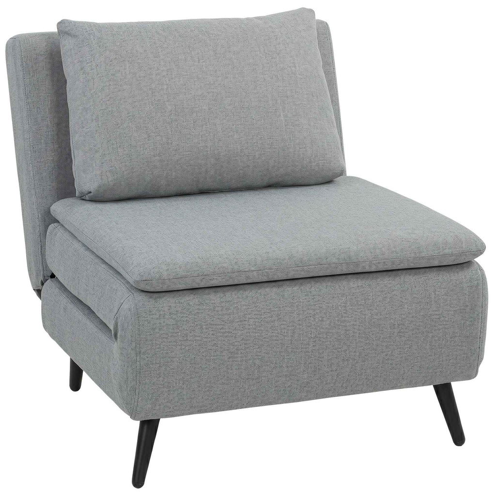 HOMCOM 3-in-1 Sofa Bed with Adjustable Backrest and Cushion, in Light Grey Linen-Effect Fabric
