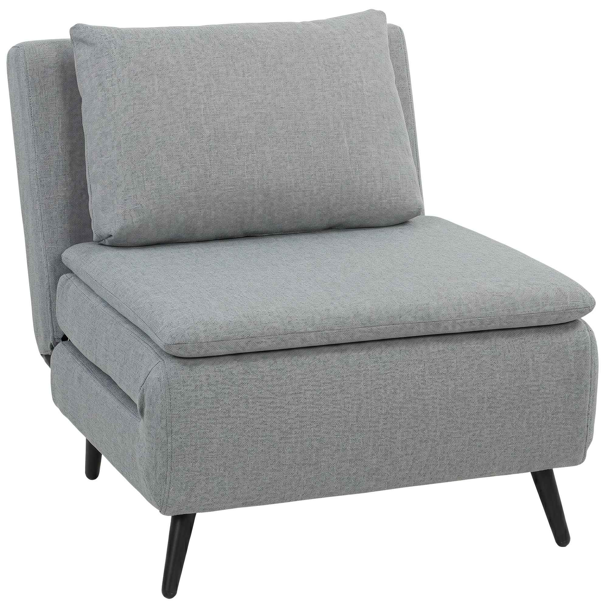 HOMCOM 3-in-1 Sofa Bed with Adjustable Backrest and Cushion, in Light Grey Linen-Effect Fabric