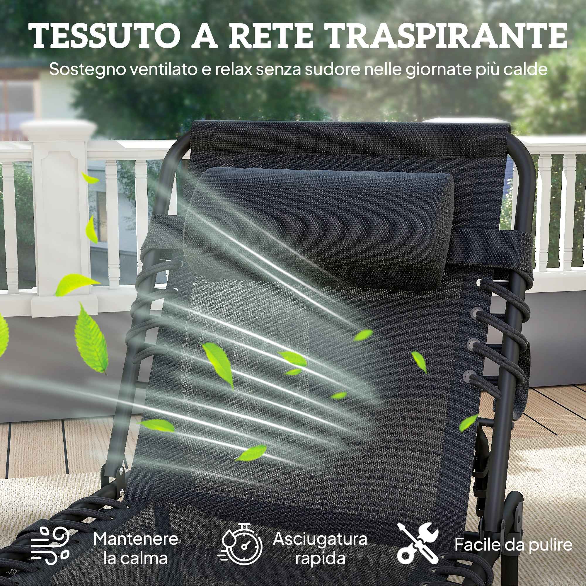 Outsunny Folding Garden Lounger with 5-Position Reclining Backrest and Cushion, 185x58x30cm, Black