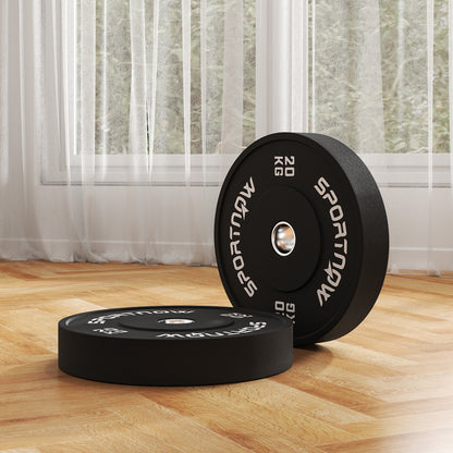 Set of 2 20kg Rubber Weight Discs with 2"/5 cm Hole for Dumbbells and Barbells, Black