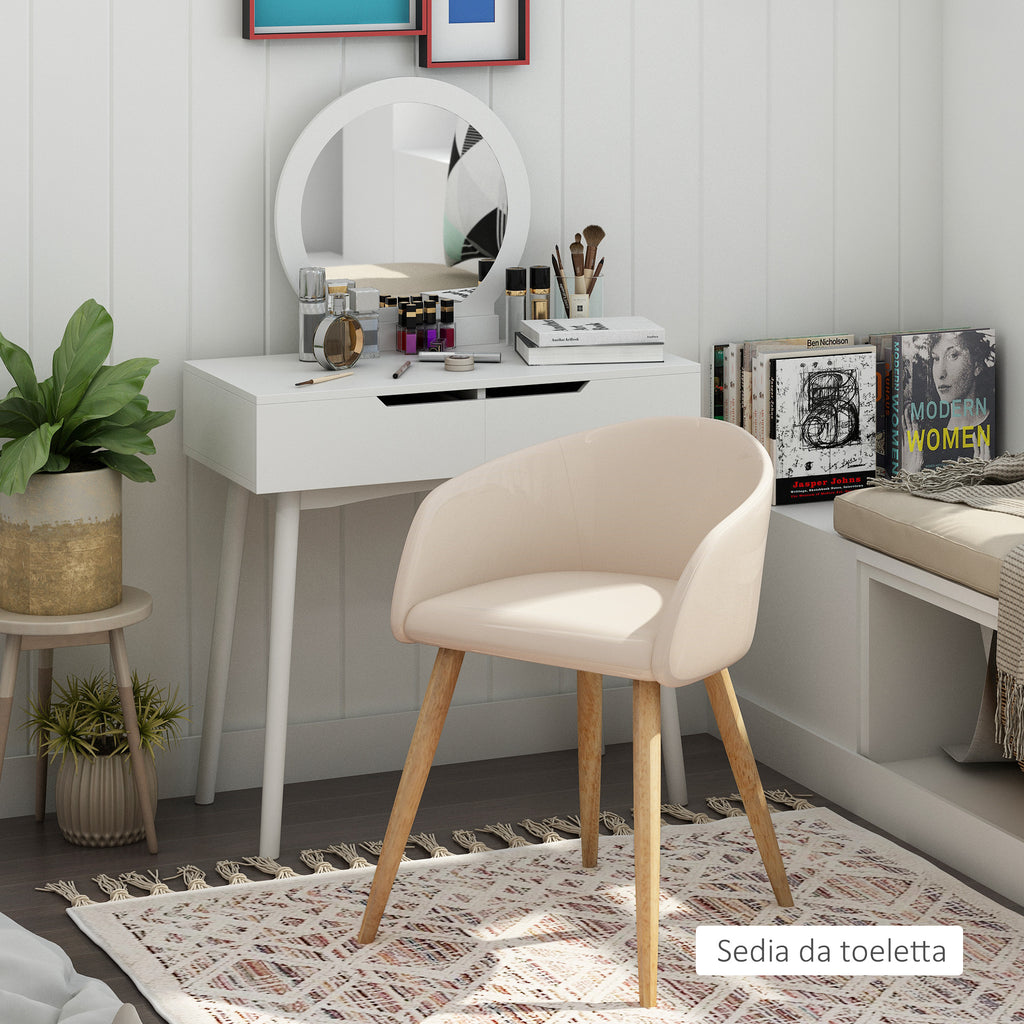 Set of 2 Scandinavian Style Fabric Upholstered Dining Chairs, 55x56x74 cm, Beige