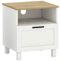 HOMCOM Modern Bedside Table with Drawer and Wooden Shelf, 45x38x50 cm, White and Wood Color