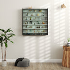 5-Tier Adjustable Wooden Notice Board with Glass Doors, 80 x 9.5 x 83 cm, Black and White