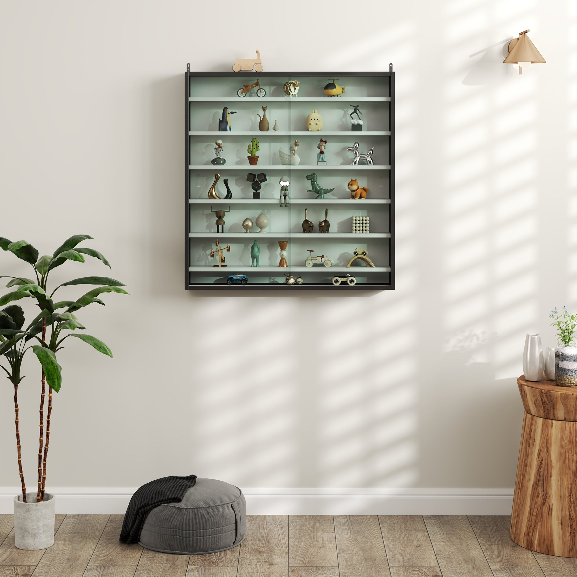 5-Tier Adjustable Wooden Notice Board with Glass Doors, 80 x 9.5 x 83 cm, Black and White