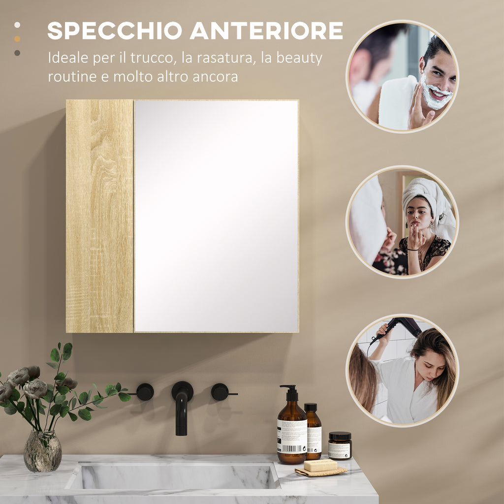 kleankin Bathroom Cabinet with Mirror and 4 Internal Shelves, in Chipboard, 60x15x60cm, Wood Color