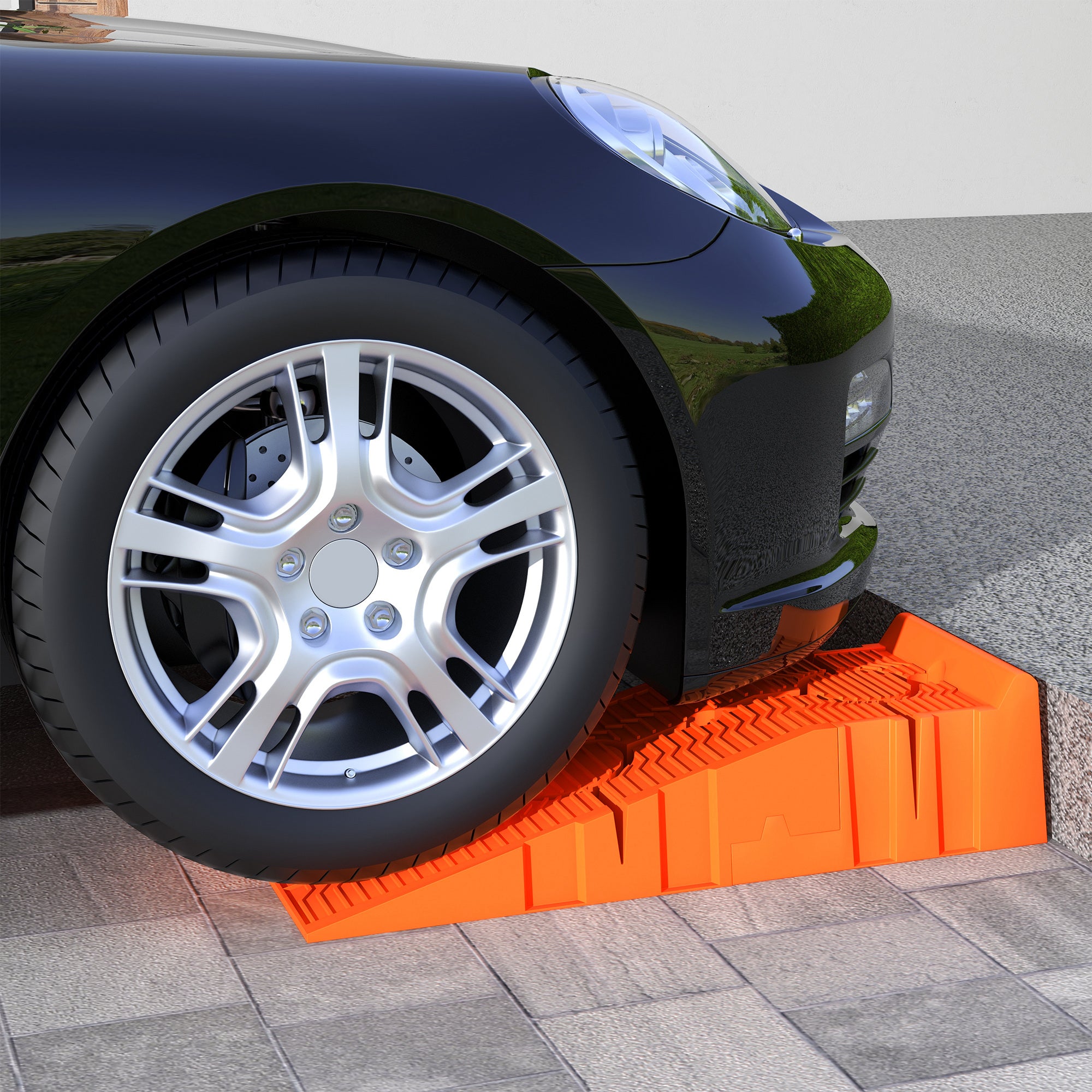 Set of 2 Plastic Car Ramps with Maximum Load 5 Tons, 91x30x21 cm, Orange