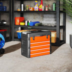 HOMCOM 4-Drawer Tool Box with Top Compartment in Steel and Plastic, Orange and Black