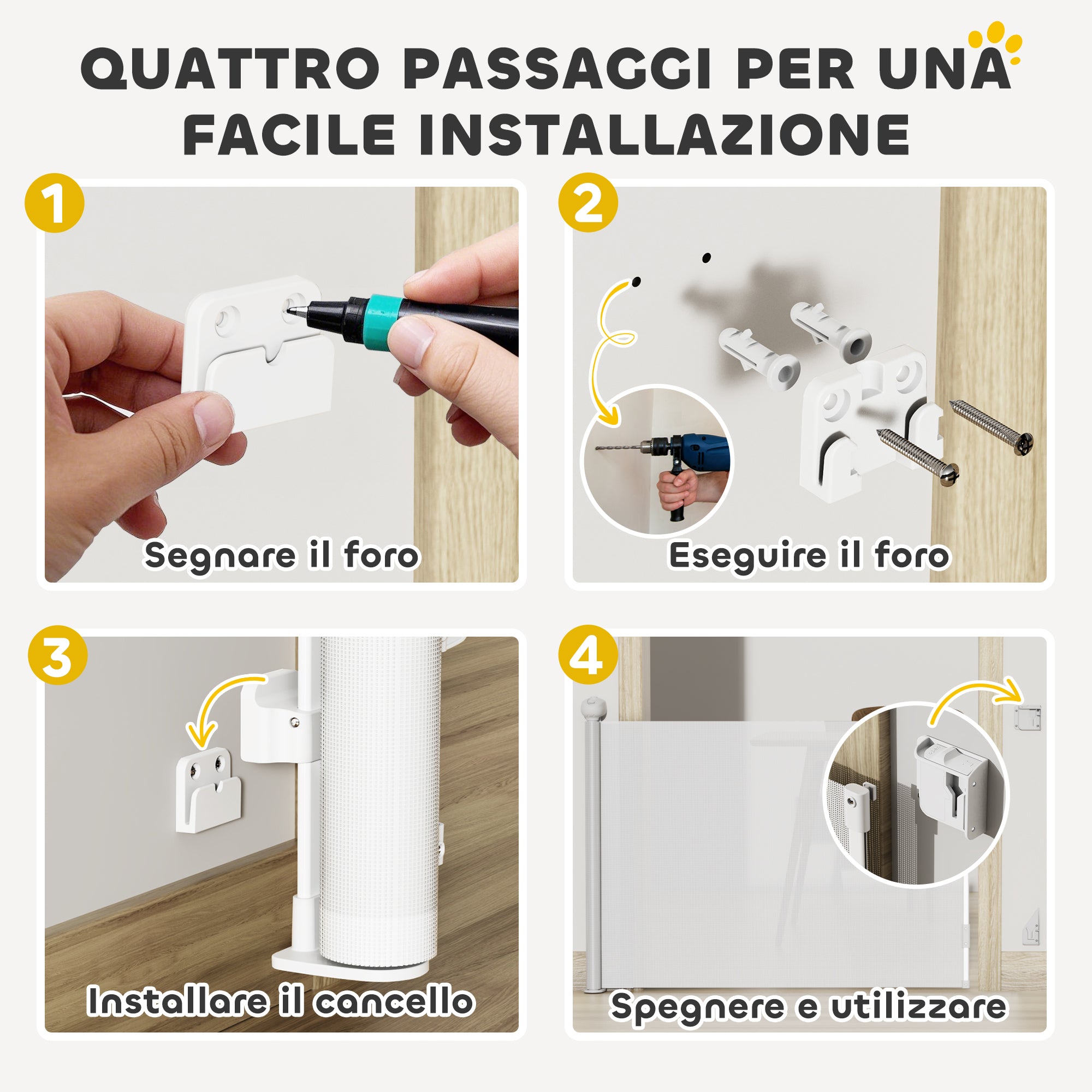 Gate for Small Dogs Extendable 0-144 cm and Retractable with Automatic Lock, White