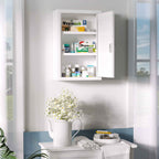 kleankin 3-Shelf Medicine Cabinet with Lock and 2 Keys, Steel, 30x14x46 cm, White