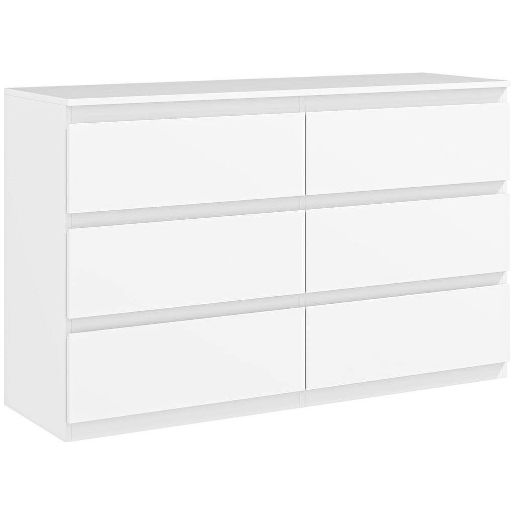 Chest of 6 Drawers for the Bedroom in Wood with Metal Guides, 120x39x75 cm, White