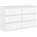 Chest of 6 Drawers for the Bedroom in Wood with Metal Guides, 120x39x75 cm, White