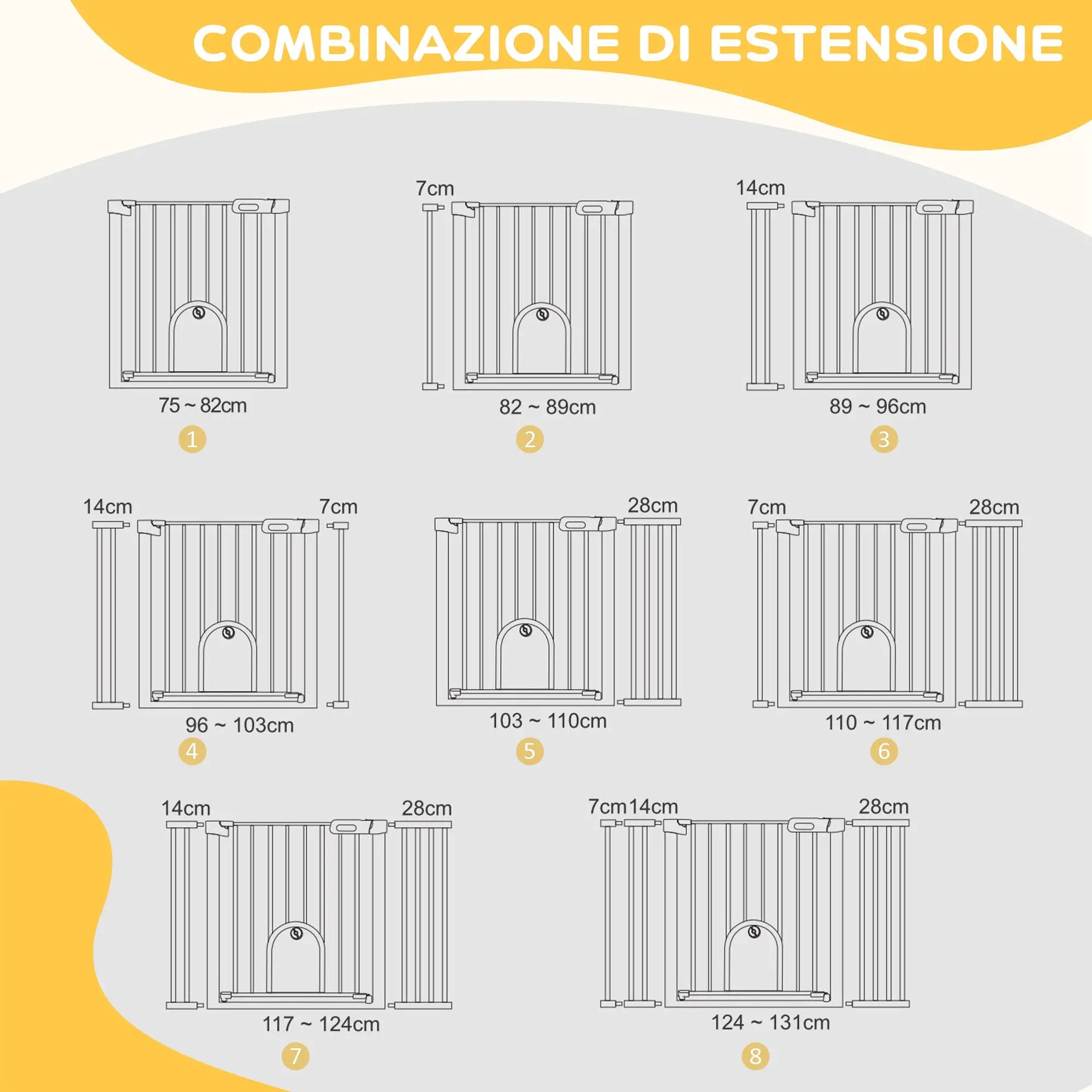 Extendable Dog Gate with Self-Closing Door, Metal and ABS, 75-131x76 cm, White - Borge' Group Limited