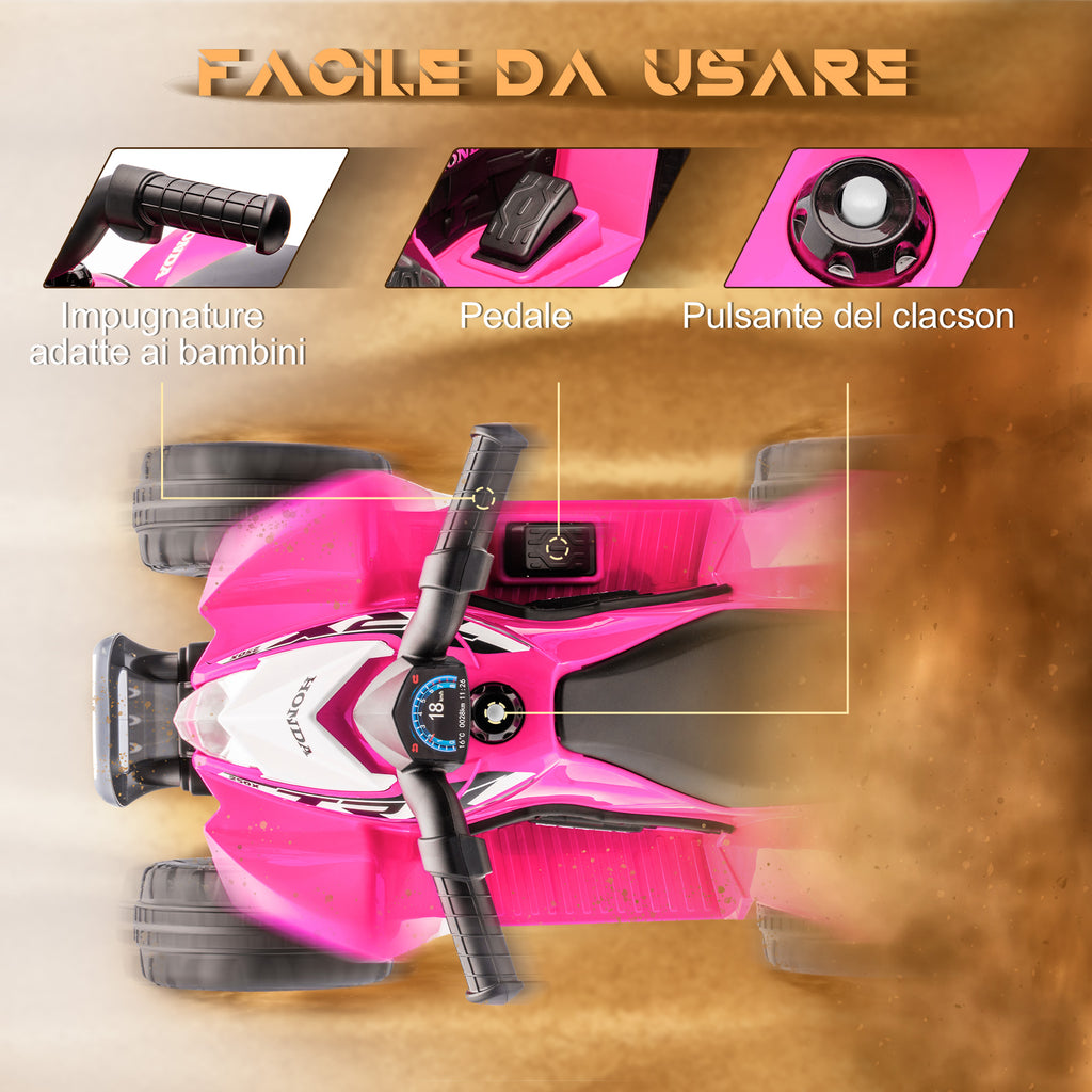 Electric Quad Bike for Children 18-36 Months with LED Lights, Horn and Pedals, 65.5x38.5x43.5 cm, Pink