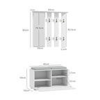 Hallway Furniture Set with Coat Rack, Mirror, Bench with Cushions and Shoe Rack for 8 Pairs of Shoes, White