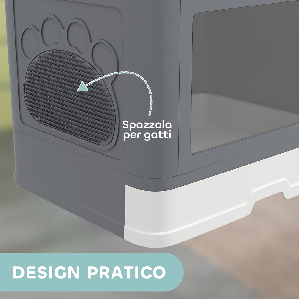 Enclosed Cat Litter Box with Lid and Double Entry, Removable Tray, Scoop and Brush, Grey