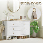 6-Drawer Bedroom Chest with Faux Leather Handles, 120x40x78 cm, White