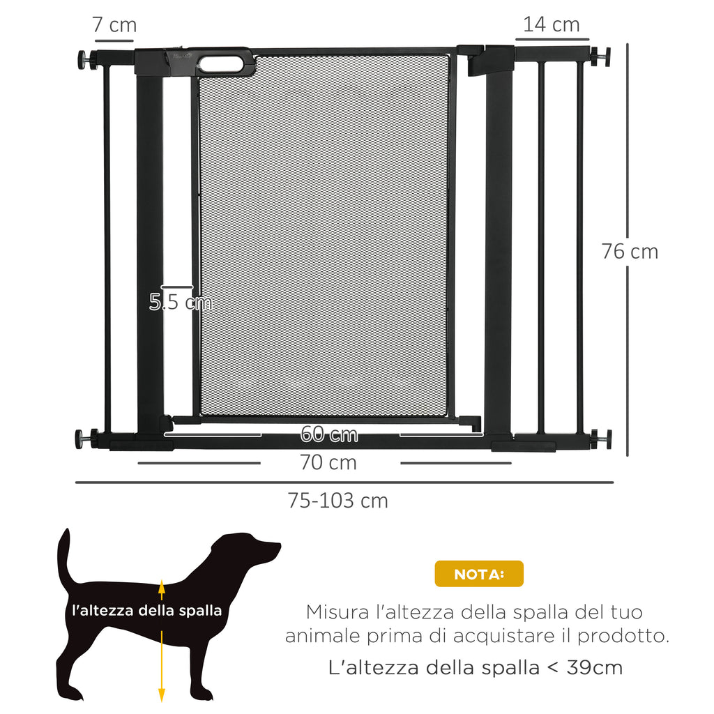PawHut Extendable Pressure Dog Gate with Automatic Closing, in Steel and ABS, 75-103x76 cm, Black - Borgè