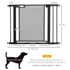 PawHut Extendable Pressure Dog Gate with Automatic Closing, in Steel and ABS, 75-103x76 cm, Black - Borgè