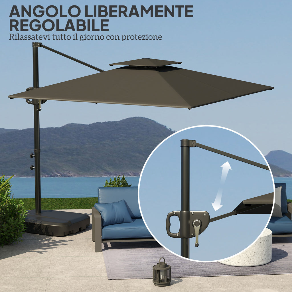 Arm Umbrella 2.5x2.5 m with Fillable Base, Crank and Tilting Head, Dark Gray