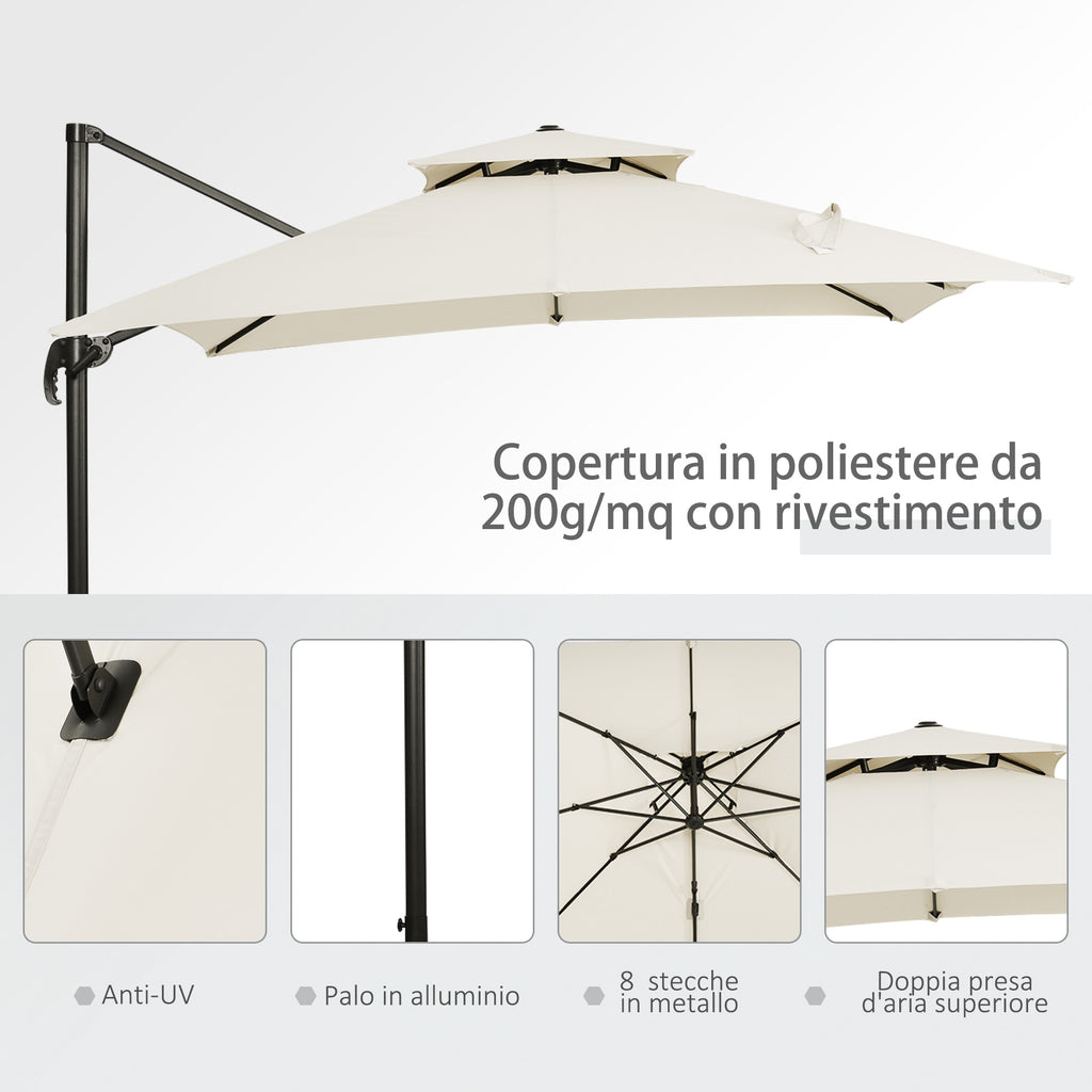 Double Cantilever Umbrella with Crank, Cross Base and Weights, 268x268x265 cm, Beige