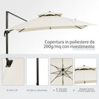 Double Cantilever Umbrella with Crank, Cross Base and Weights, 268x268x265 cm, Beige