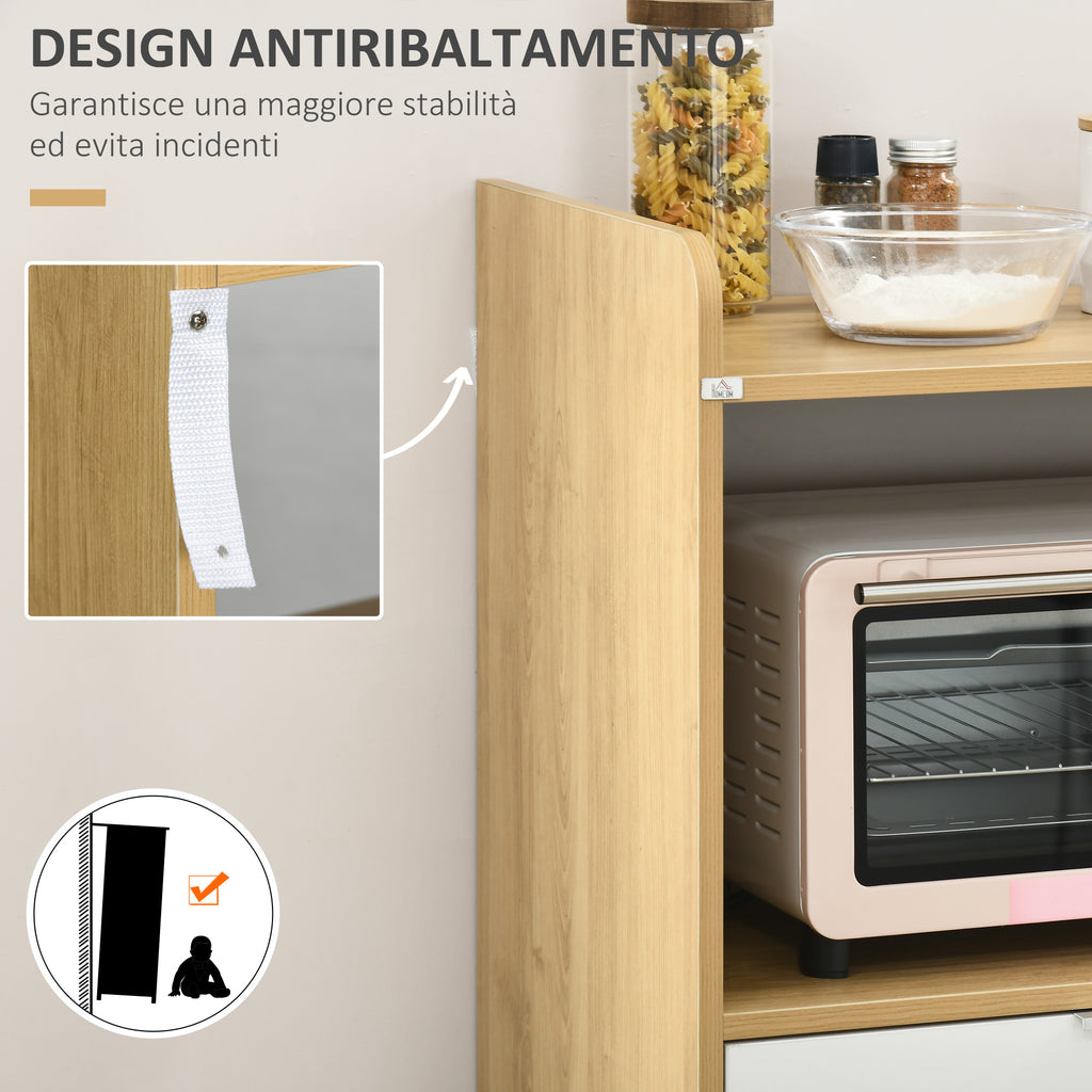 Chipboard Microwave Cabinet with Top Shelf, Sliding Drawer and Cabinet, 58x40x118 cm