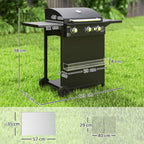 Gas Barbecue with Independent Burners, Lid with Thermometer and Side Table, Black