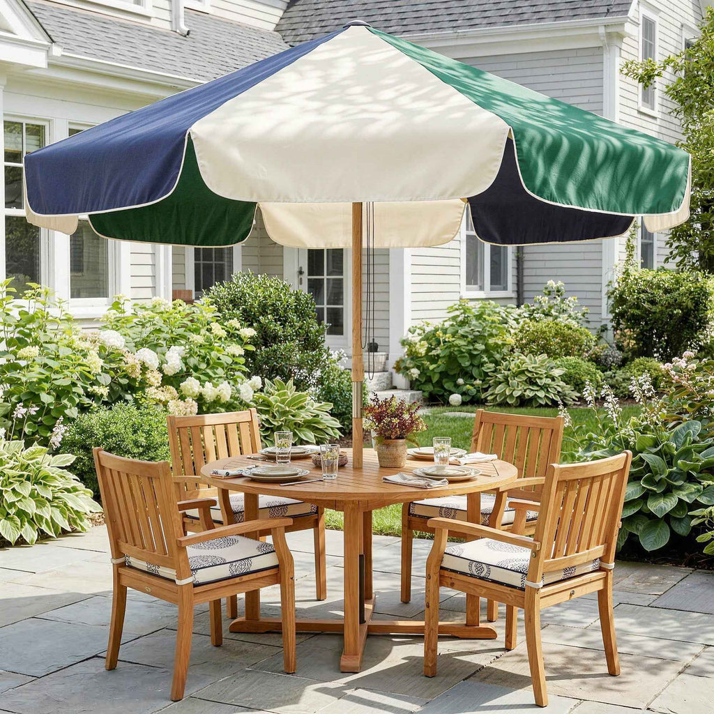 Outsunny Garden Umbrella with Wood Effect Frame, Color Block Canopy with 8 Ribs, UV 30+