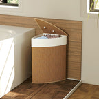 55L Corner Bamboo Laundry Hamper with Removable Bag and Removable Lid, 35x35x60 cm, Brown