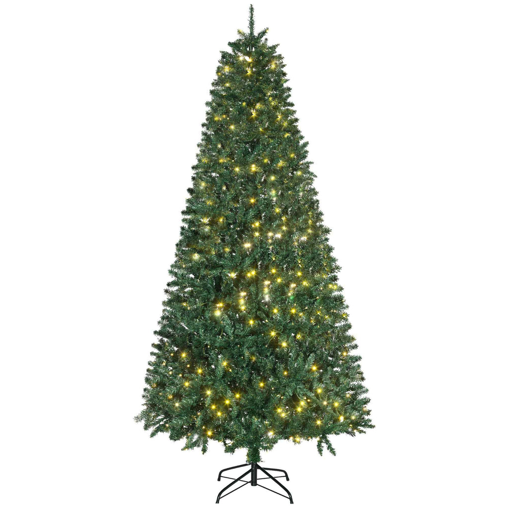 HOMCOM Artificial Christmas Tree with 450 White LED Lights and 1146 Branches, Foldable Metal Base - Green