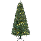 HOMCOM Artificial Christmas Tree with 450 White LED Lights and 1146 Branches, Foldable Metal Base - Green