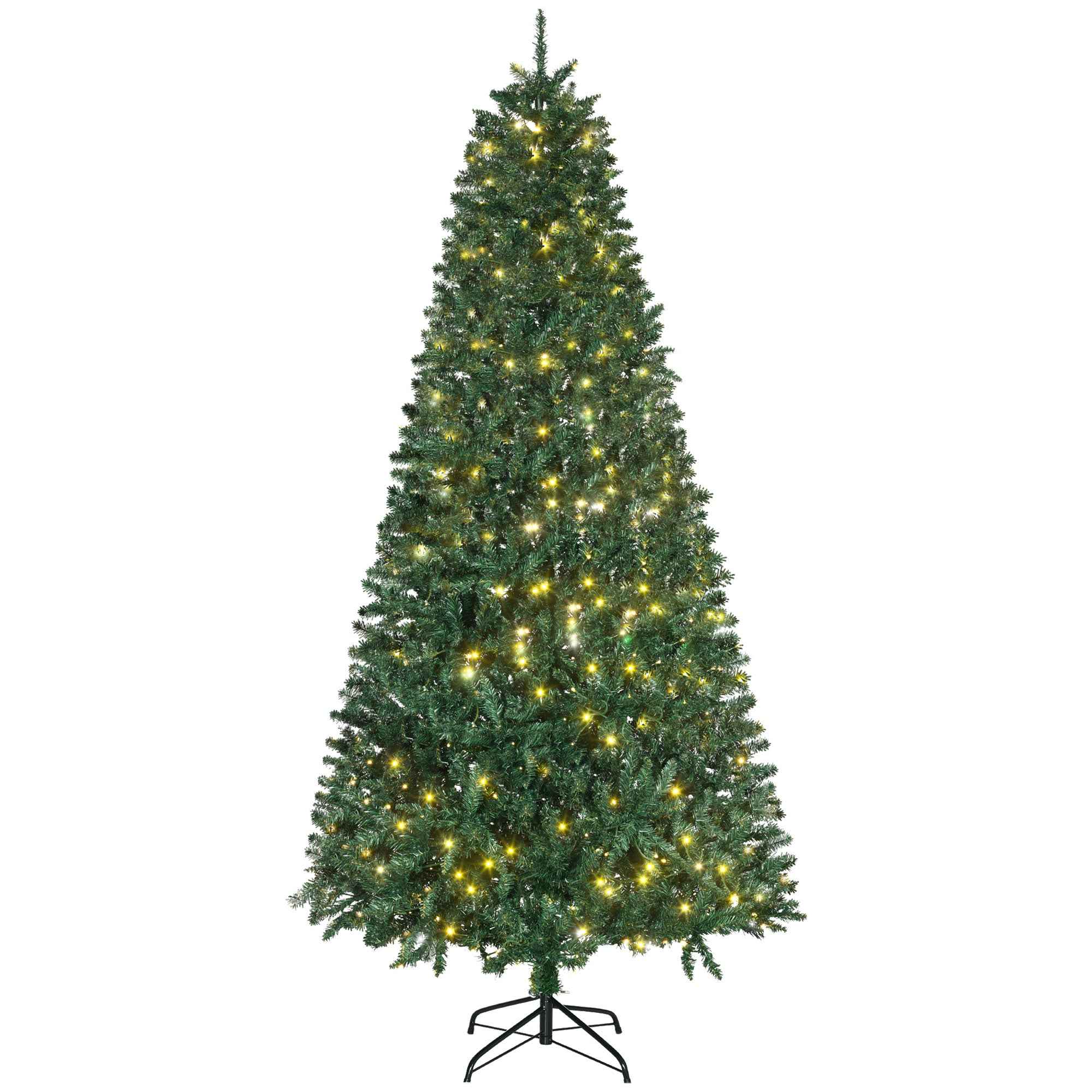 HOMCOM Artificial Christmas Tree with 450 White LED Lights and 1146 Branches, Foldable Metal Base - Green