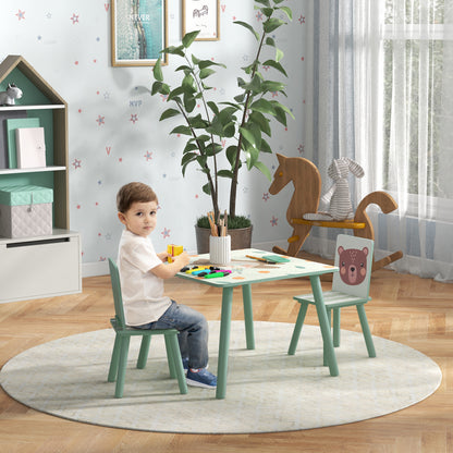 ZONEKIZ 3-piece table and chair set for children 3-8 years in MDF and pine wood, green - Borgè