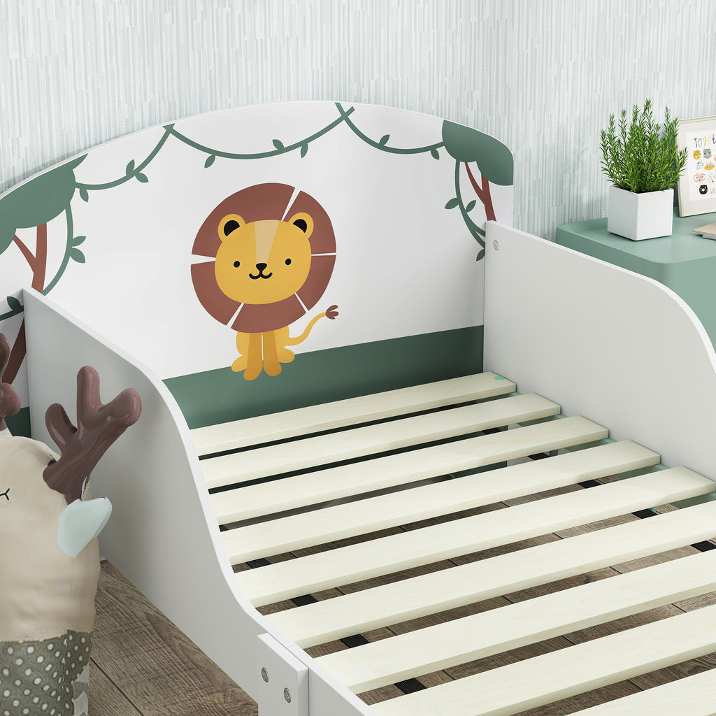 Low Wooden Children's Bed for 3-8 Years Old with Storage Space and Side Rails, 150x77x60 cm, Green