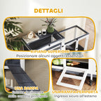 2-Level Rabbit Hutch with Ramp and 3 Trays, Fir Wood and Steel, 147x45x89.5 cm, Grey and White