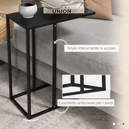 Industrial C-Shaped Tall Coffee Table in Steel, 46x26x60 cm, Black