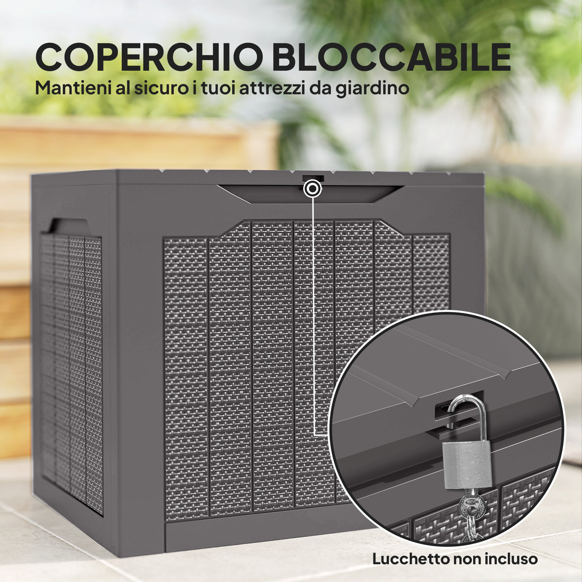 Outsunny Garden Storage Chest with Handles, Waterproof Tool Container, 56x41x50 cm, Brown