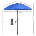 Beach Umbrella 1.8x2 m with 45° Reclining and 8 Ribs, Polyester and Steel, Blue