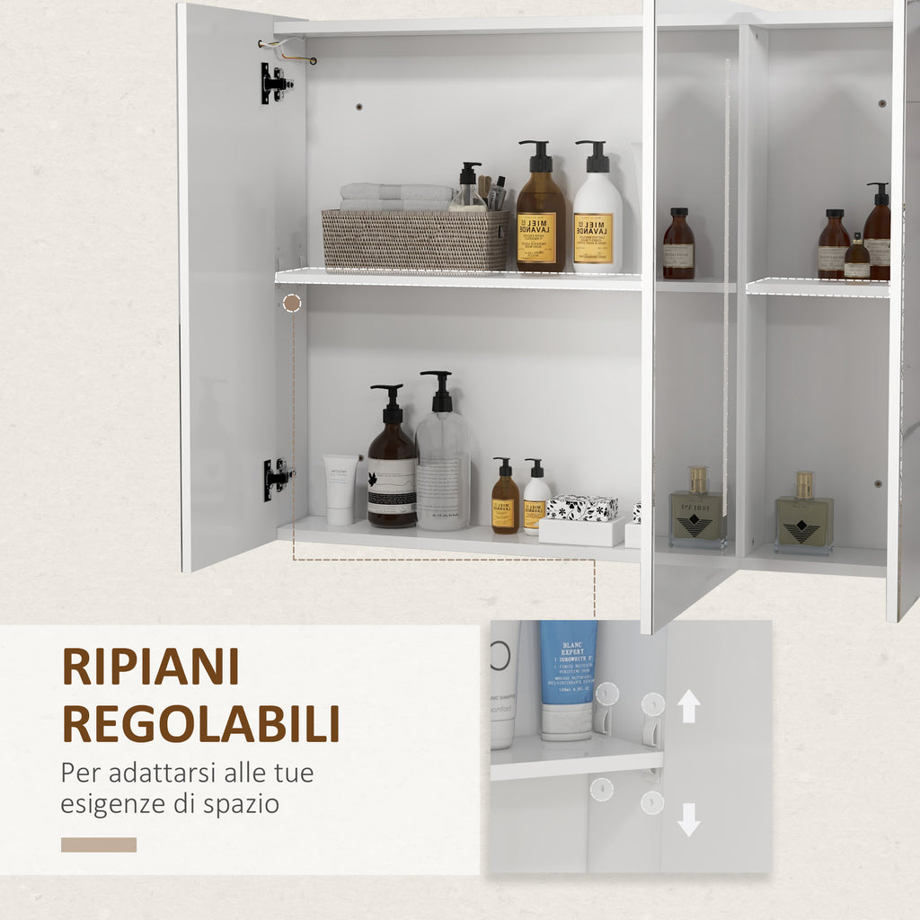Kleankin Condition with mirror with adjustable shelves and 3 -colored LED lights, in MDF and glass, 90x15x70 cm, white - Borgè