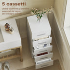 5-Drawer Chest of Drawers for Bedroom and Living Room, FSC Wood, 30x30x95 cm, White